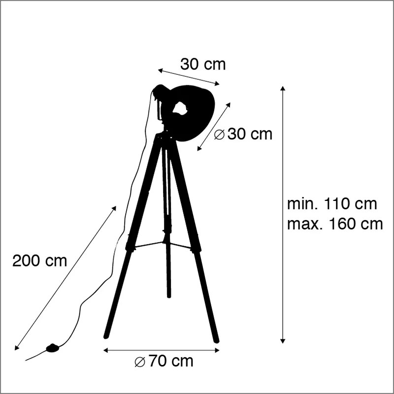 Lampada da terra a treppiede industriale in legno con grigio incl. wifi A60 - Laos
