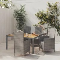 Set da Pranzo da Giardino 5 pz con Cuscini in Polyrattan Grigio cod mxl 71733