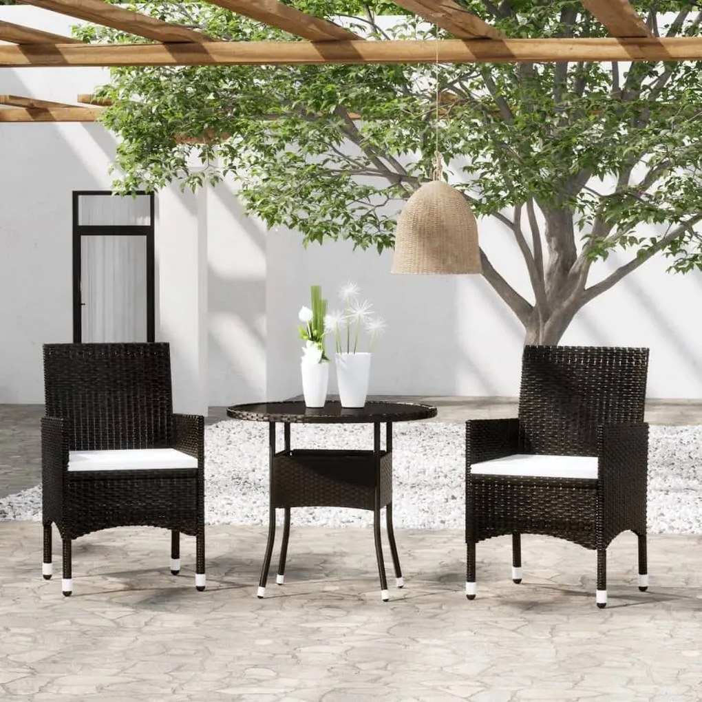 Set Da Bistrot Per Giardino 3 Pz İn Polyrattan E Vetro Nero /