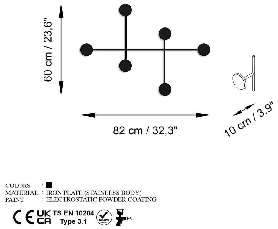 Attaccapanni da parete nero in metallo Dama - Kalune Design