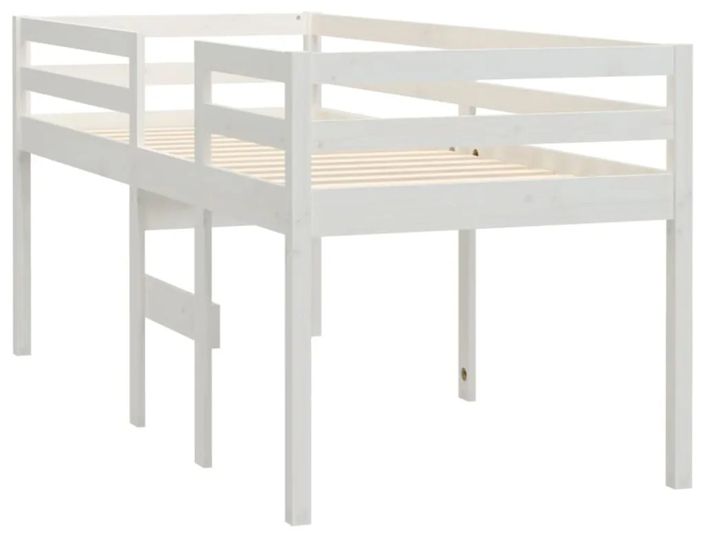 Letto a soppalco bianco 90x190 cm in legno massello di pino