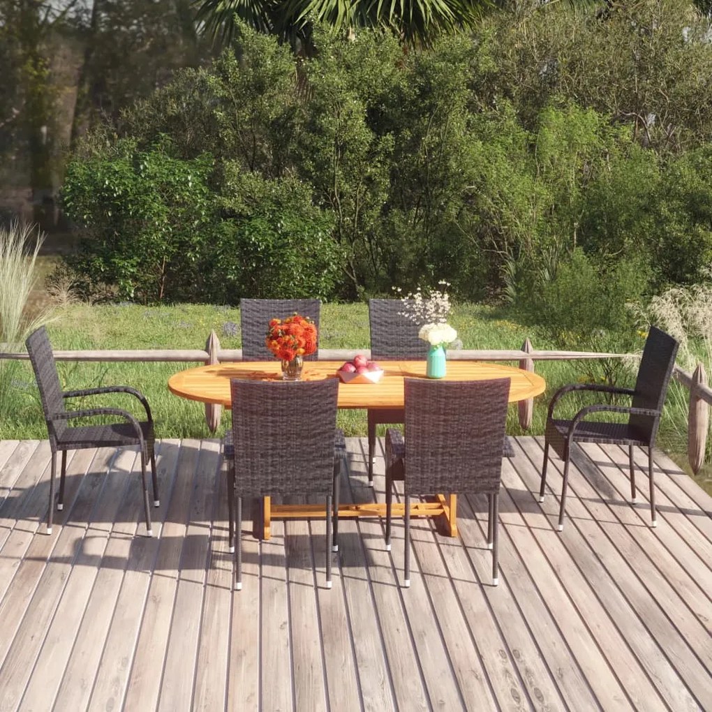 Set Mobili Da Pranzo Per Giardino 7 Pz İn Polyrattan Nero /