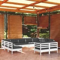 Set Divani da Giardino 11 pz con Cuscini Bianchi Legno di Pino 3097260