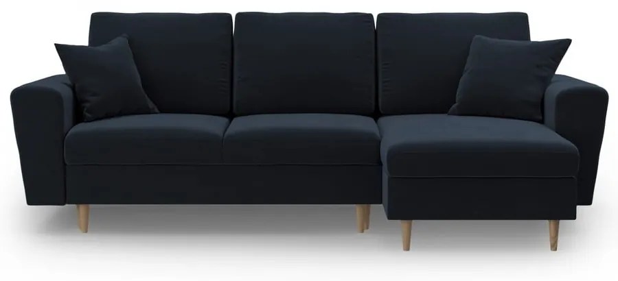 Divano angolare blu scuro allungabile e con contenitore con rivestimento in velluto Kyoto – Cosmopolitan Design