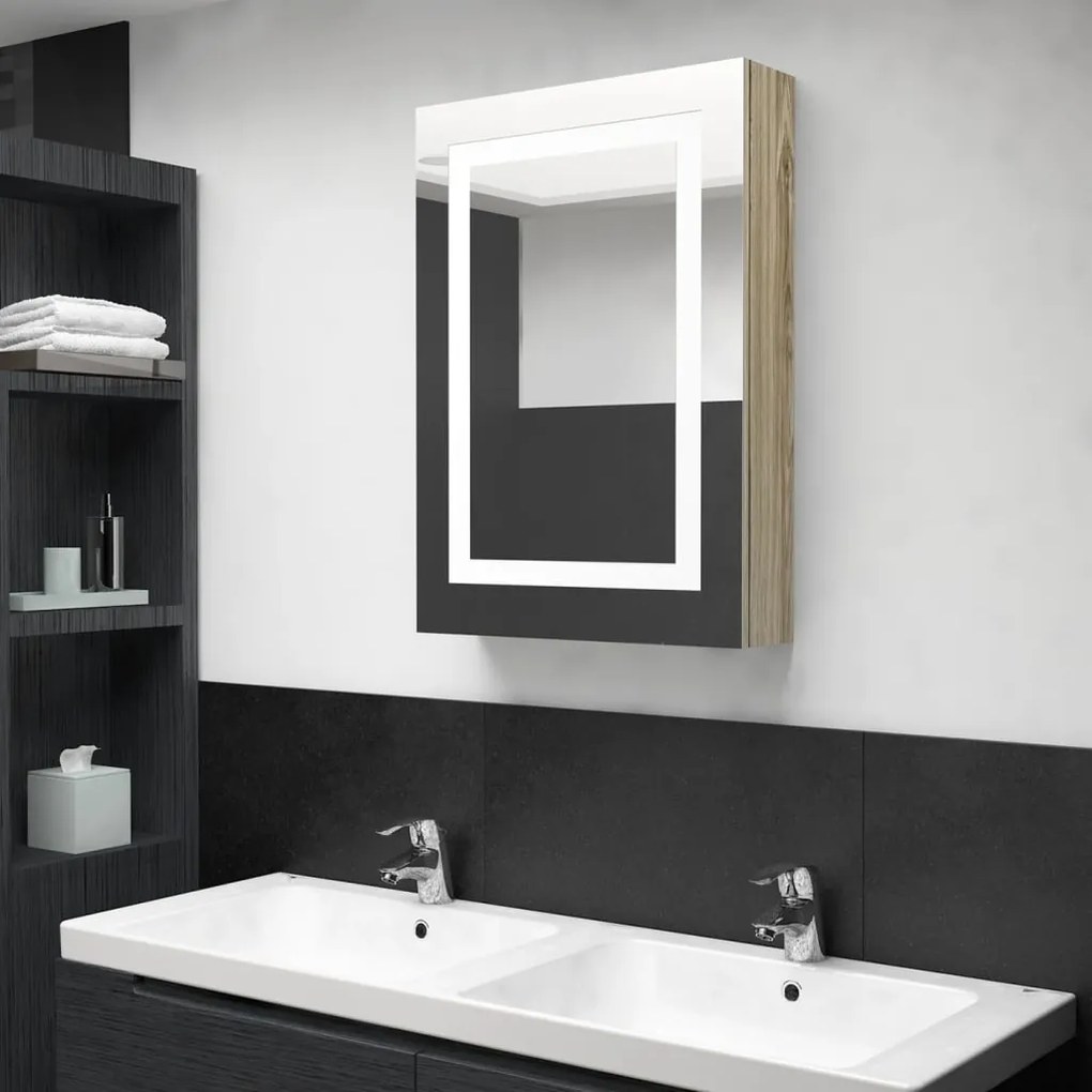 Armadietto Bagno Con Specchio E Led Rovere 50x13x70 Cm /