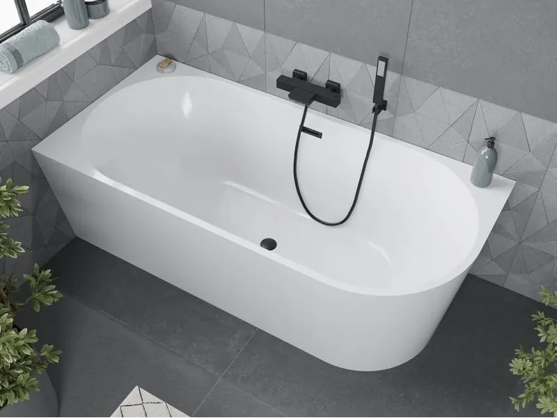 Mexen Mia Vasca da bagno angolare freestanding sinistra 150 x 75 cm, bianca, troppo pieno nero - 52691507500L-70