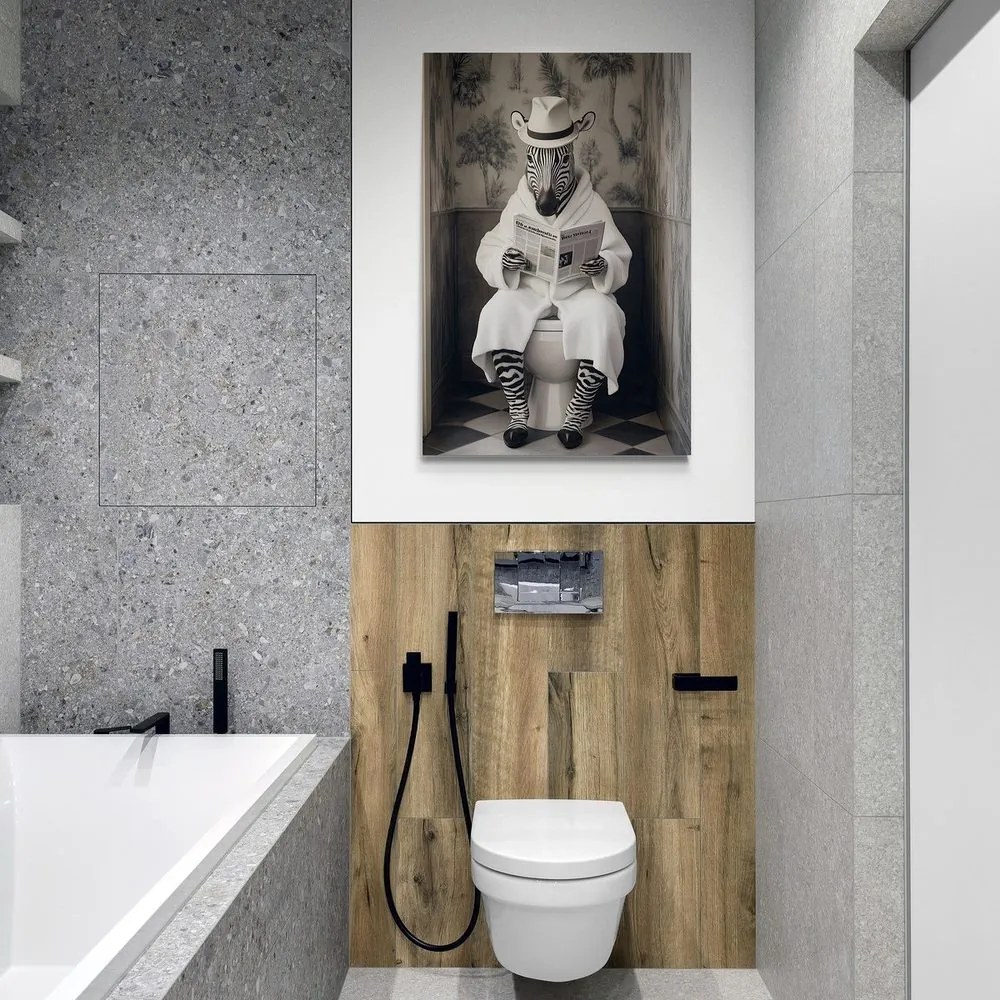 Stampa su tela – Zebra con giornale in bagno