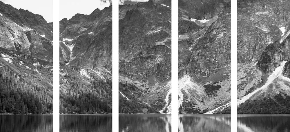 Quadri 5 pezzi – Morskie Oko nei Tatra in bianco e nero