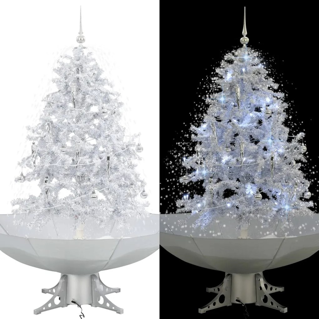 Albero di Natale con Neve e Base a Ombrellone, Bianco / 140 cm