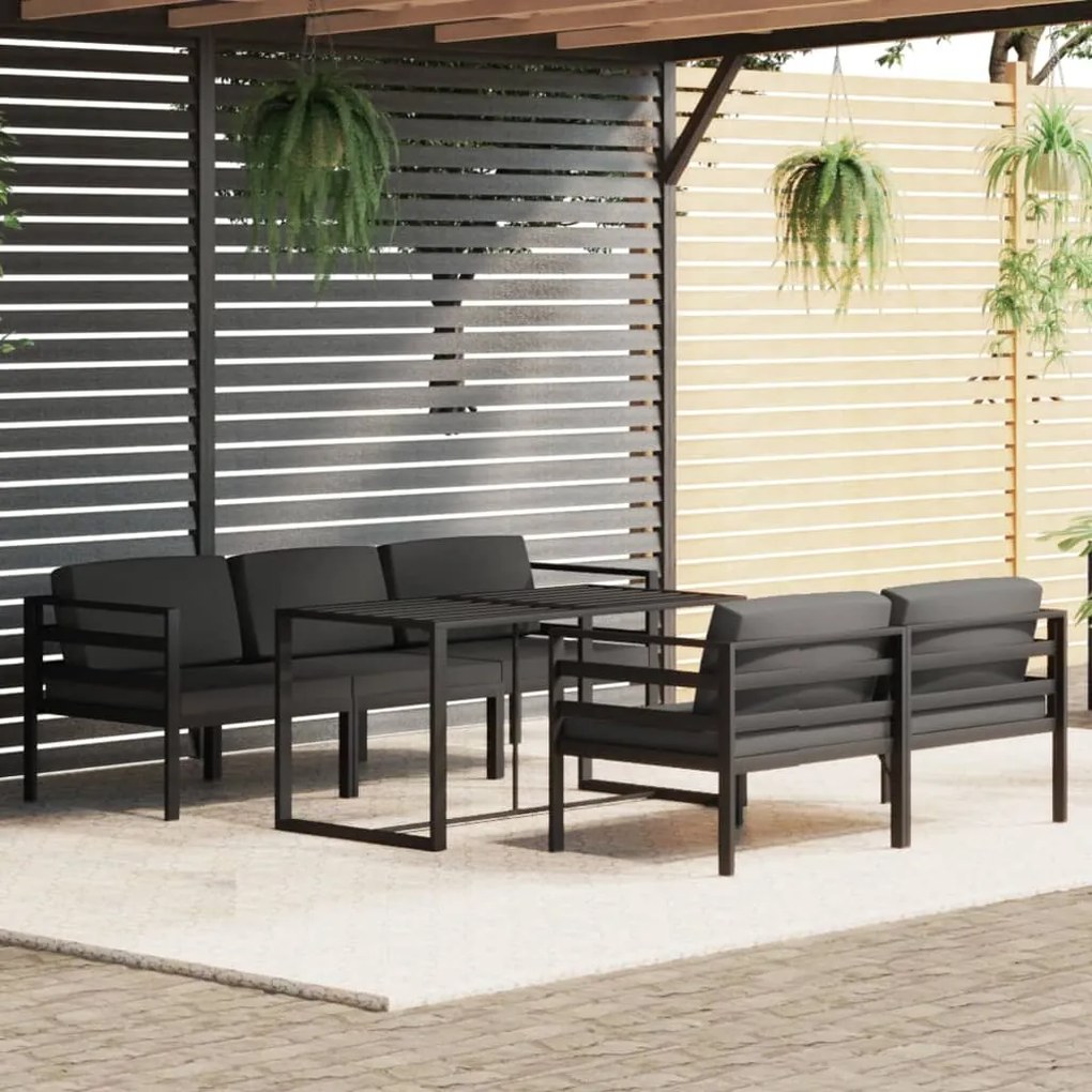 Set divani da giardino 6 pz con cuscini in alluminio antracite