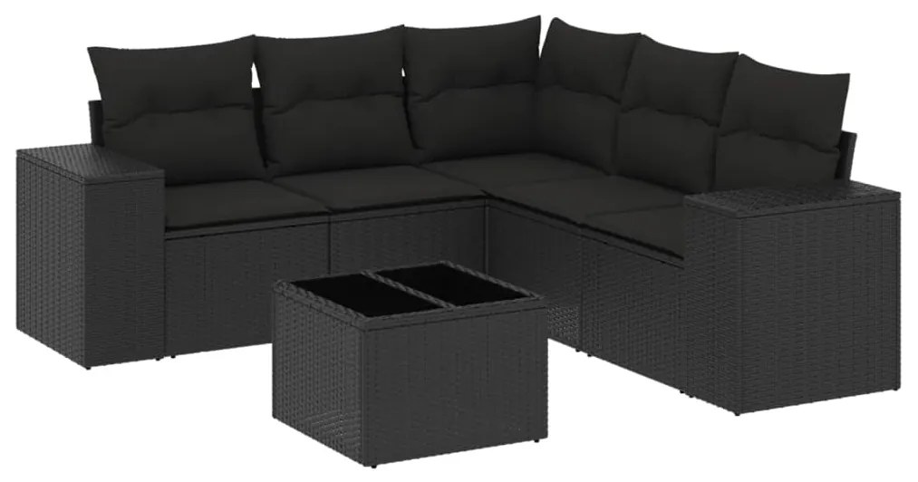 Set divano da giardino 6 pz con cuscini nero in polyrattan