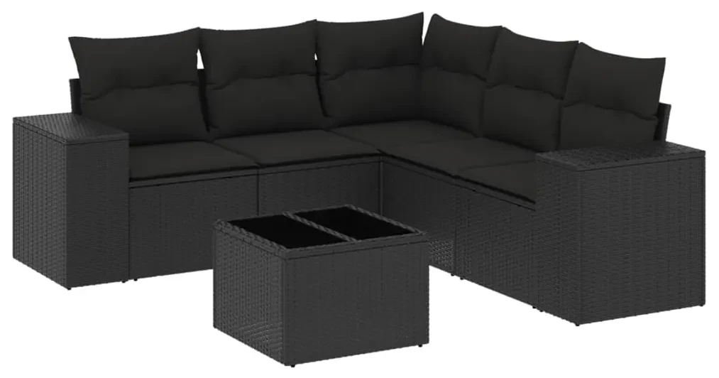 Set divano da giardino 6 pz con cuscini nero in polyrattan