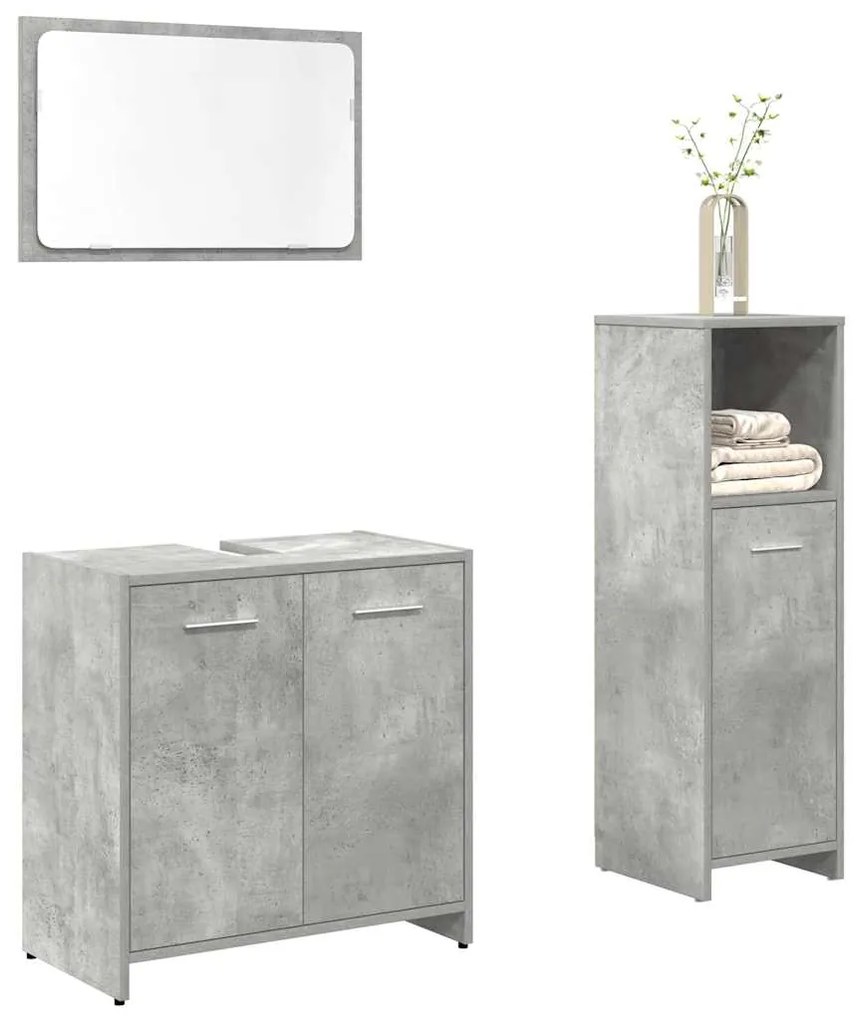 Set Mobili Da Bagno 3 Pz Grigio Cemento İn Legno Multistrato /