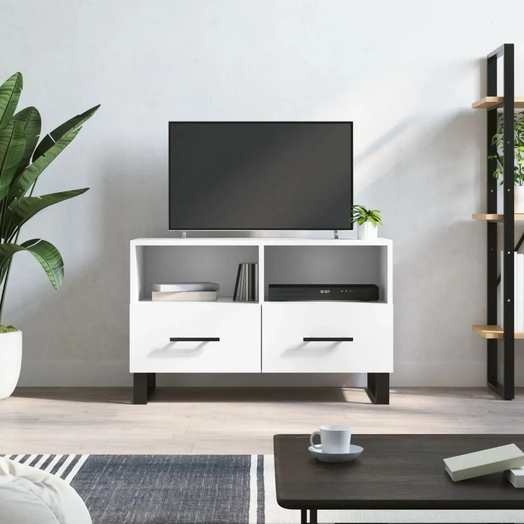 Mobile Porta Tv Bianco 80x36x50 Cm İn Legno Multistrato /
