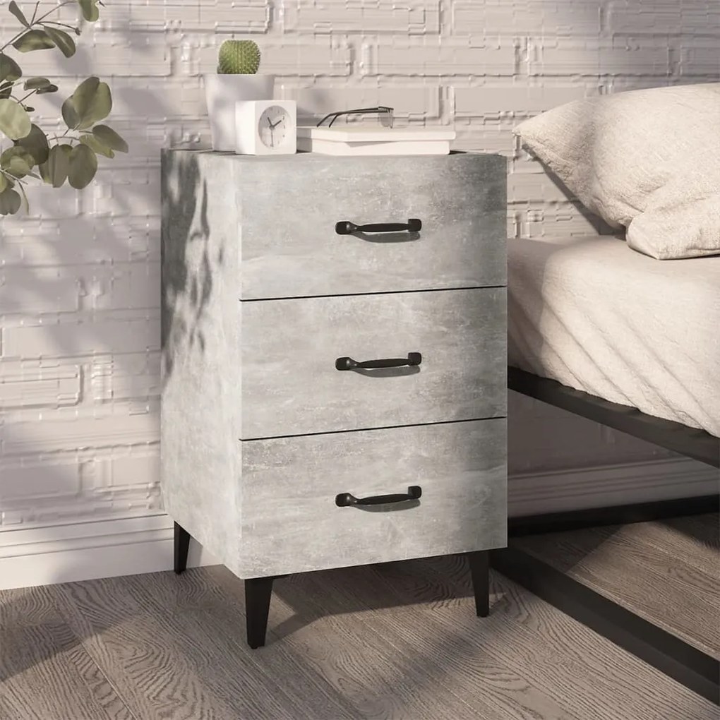 Comodino Grigio Cemento 40x40x66 Cm İn Legno Multistrato /