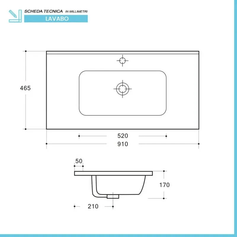 Mobile bagno sospeso 90 cm rovere bianco completo con lavabo Nadia