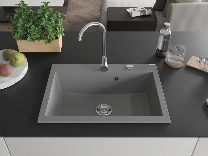 Mexen Elix lavello in granito a 1 vasca 700 x 500 mm, grigio, sifone cromato - 6526701005-71