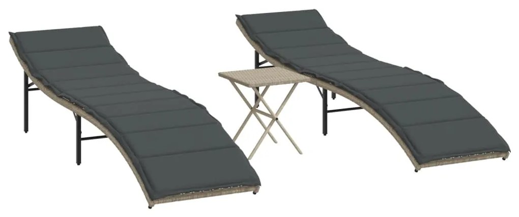 Lettini prendisole 2pz con tavolino grigio chiaro in polyrattan