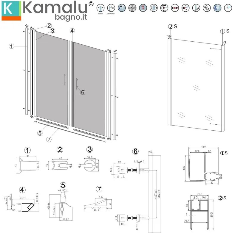 Kamalu - Box doccia 70x115 apertura saloon vetro fumé altezza 200h | KS2800AF
