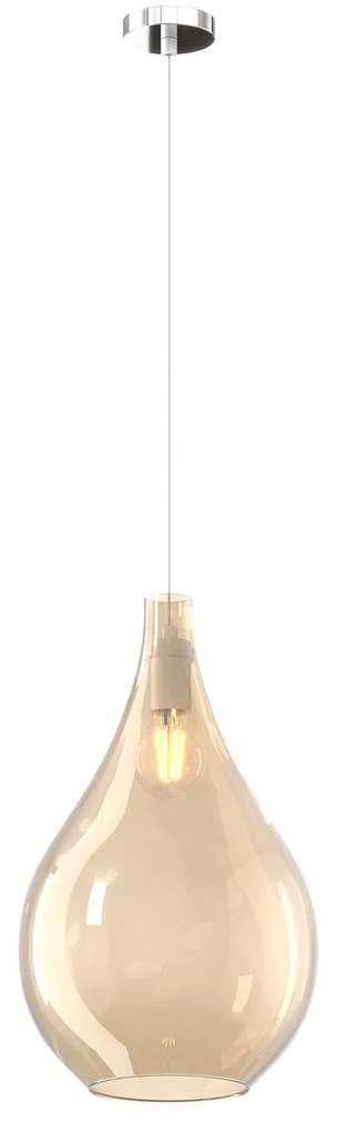 Lampadario Contemporaneo Drop 2.0 Metallo Cromo Vetro Grande Ambra 1 Luce E27