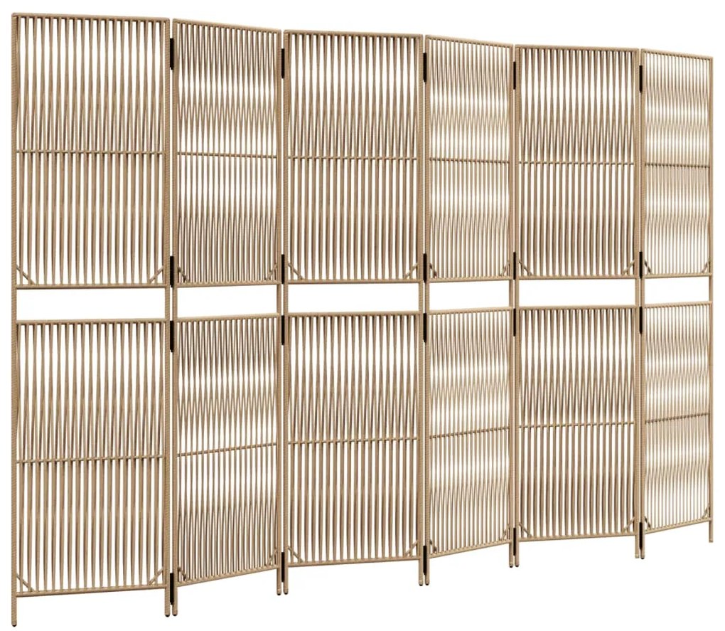 Divisorio per ambienti a 6 pannelli beige in polyrattan