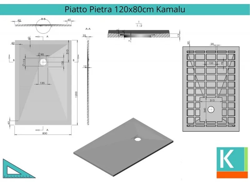 Kamalu - piatto doccia 120x80 colore avorio crema effetto pietra