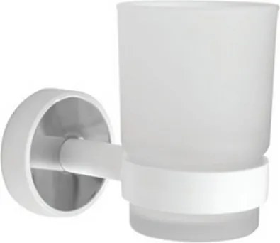Kamalu - Portaspazzolini a muro con dettagli in abs bianco e bicchiere in vetro | NICO-B