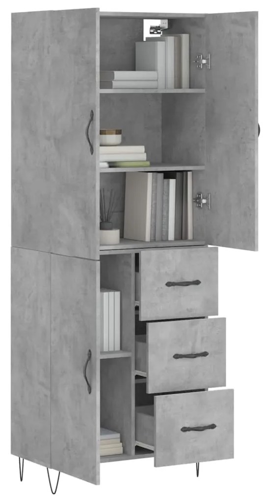 Credenza grigio cemento 69,5x34x180 cm in legno multistrato