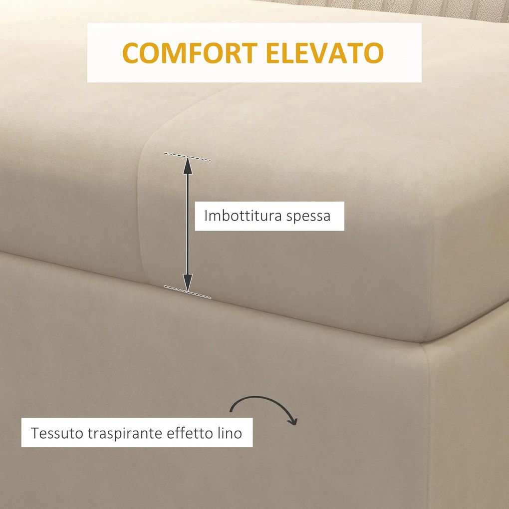 Panca Contenitore Rettangolare 110x44x49 cm con Seduta Imbottita e Gambe in Acciaio Beige...