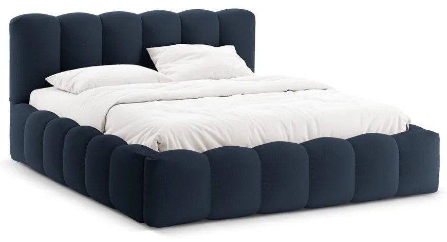 Letto matrimoniale imbottito in blu scuro con contenitore con rete inclusa 160x200 cm Lupine – Micadoni