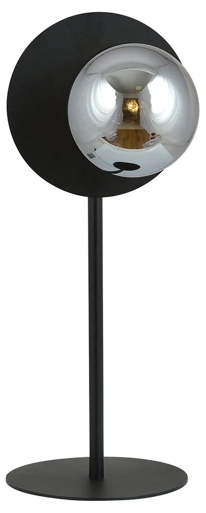 Lampada Da Tavolo Contemporanea Ippolita 1 Luce In Acciaio Nero E Vetro Fumè