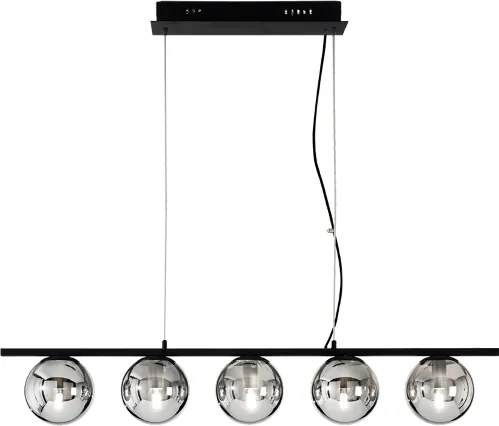 Lampada a sospensione in metallo e vetro soffiato Nero 100 cm a 5 luci MONILE