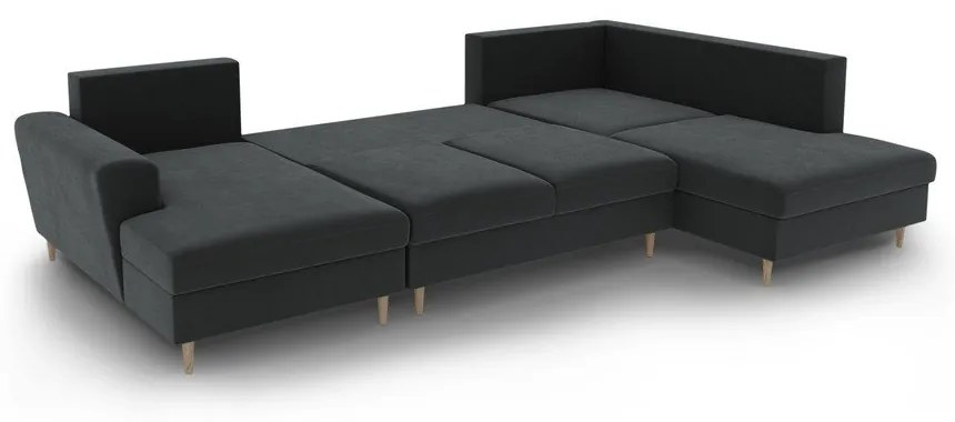 Divano angolare grigio scuro allungabile e con contenitore (con penisola a destra/a U) con rivestimento in velluto Kyoto – Cosmopolitan Design