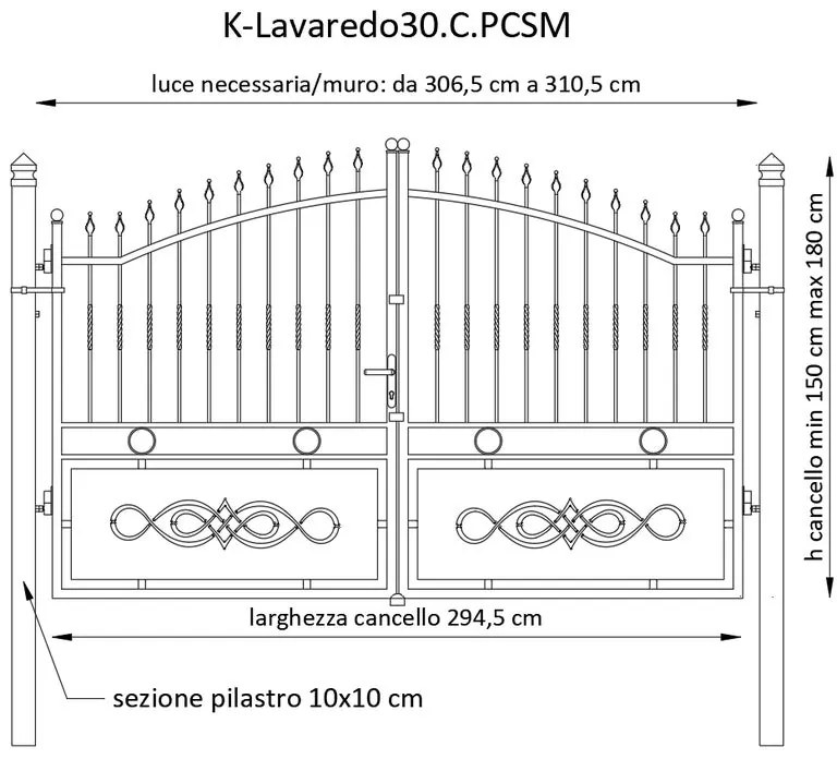 Cancello manuale battente Lavaredo in ferro, apertura centrale, L 308.5, H 165-190 cm, di colore ruggine