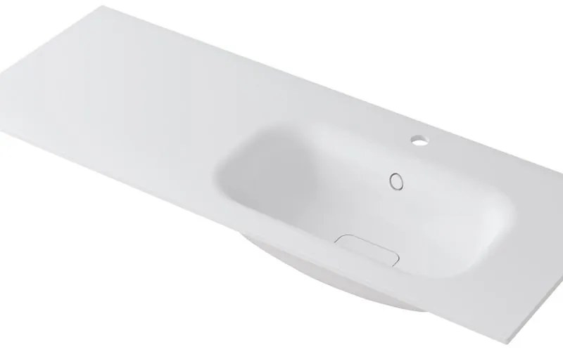 Lavabo integrale rettangolare vasca a destra L 120.5 x H 15 x P 46 cm in resina bianco lucido