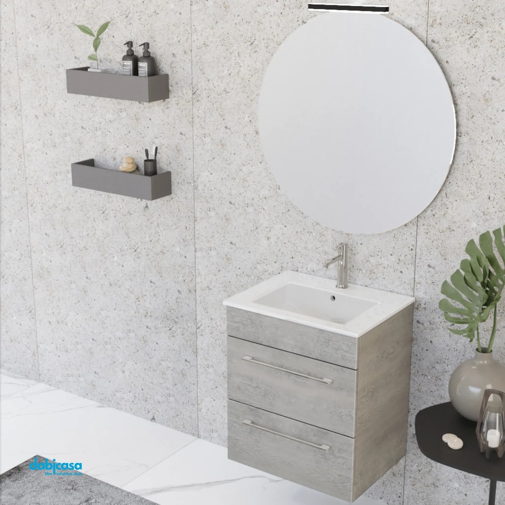 Mobile Bagno Sospeso "Unit One" Da 55 Cm Composto Da Due Cassetti Finitura Cement Wood