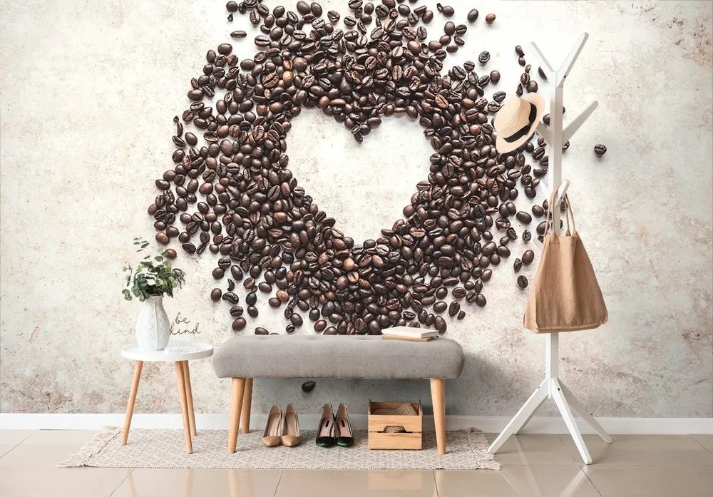 Carta da parati autoadesiva – Cuore di chicchi di caffè