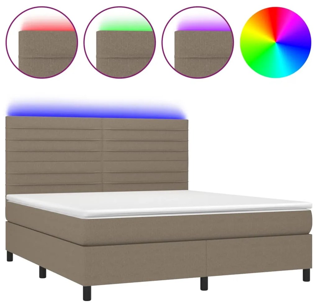 Letto a molle con materasso e led tortora 180x200 cm in tessuto