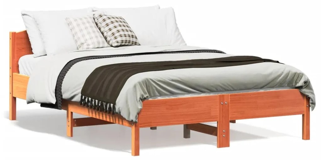 Letto Senza Materasso Marrone Cera 140x190 Cm İn Legno Di Pino /