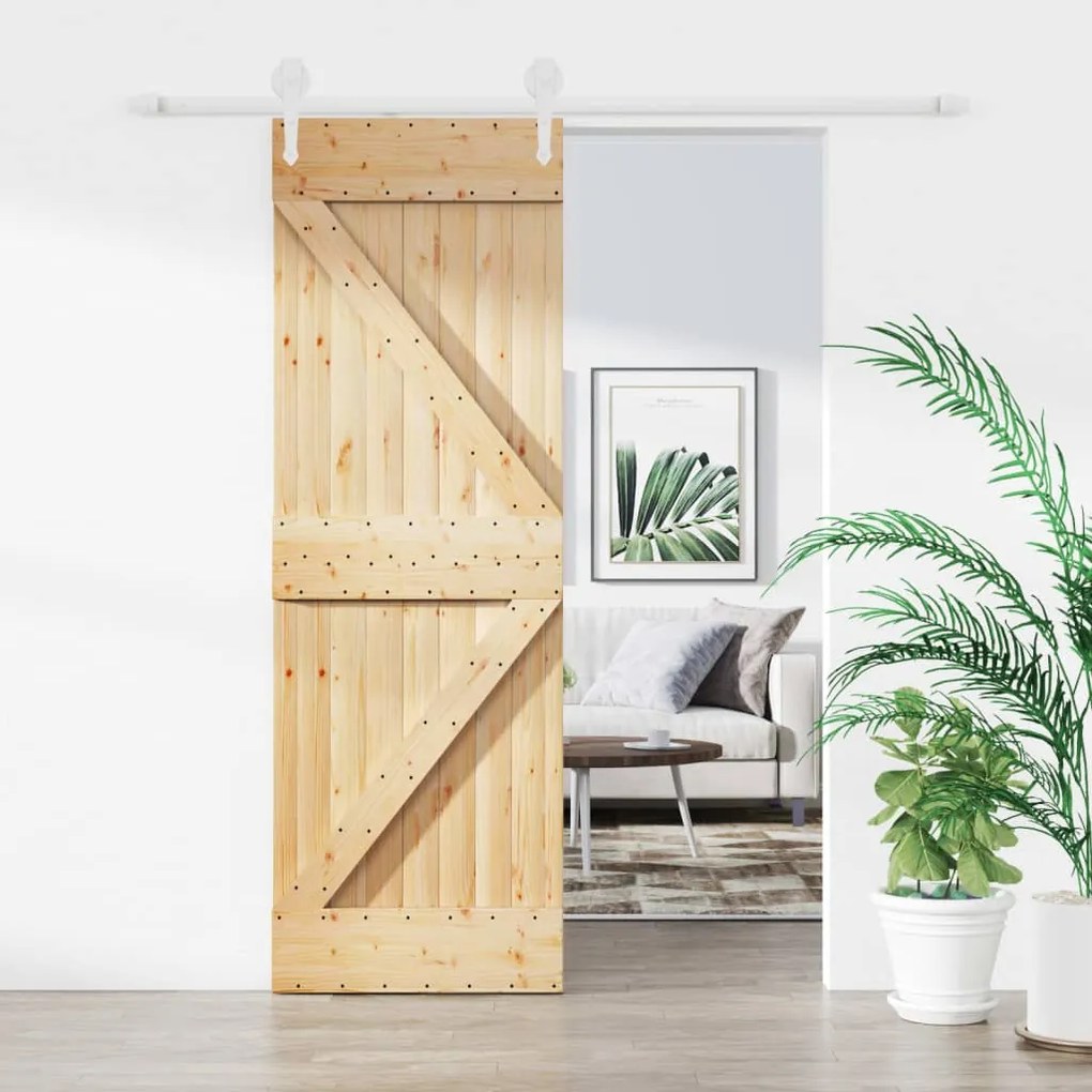 Porta Scorrevole Con Set Hardware 70x210 Cm Legno Massello Pino /