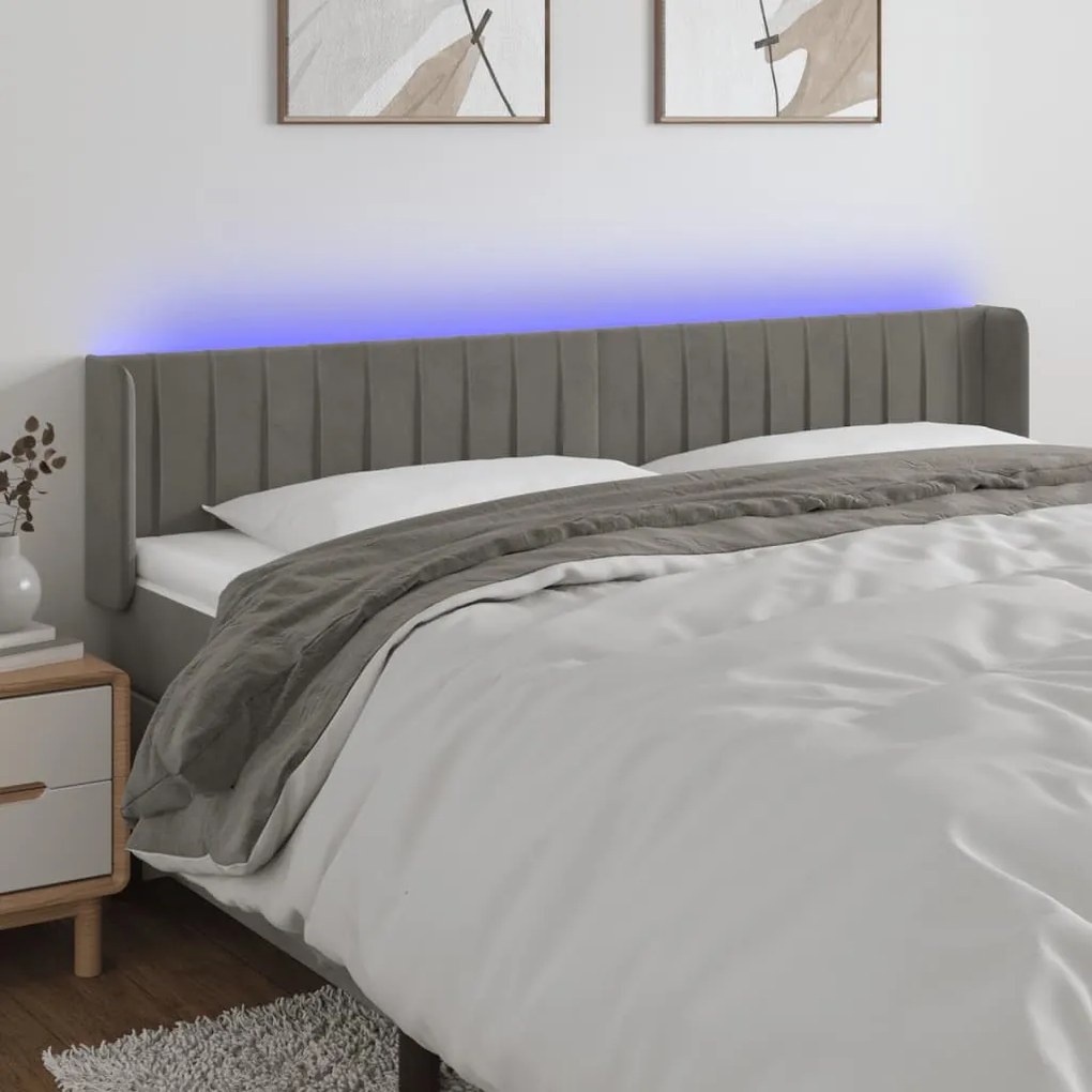 Testiera A Led Grigio Chiaro 203x16x78/88 Cm İn Velluto /