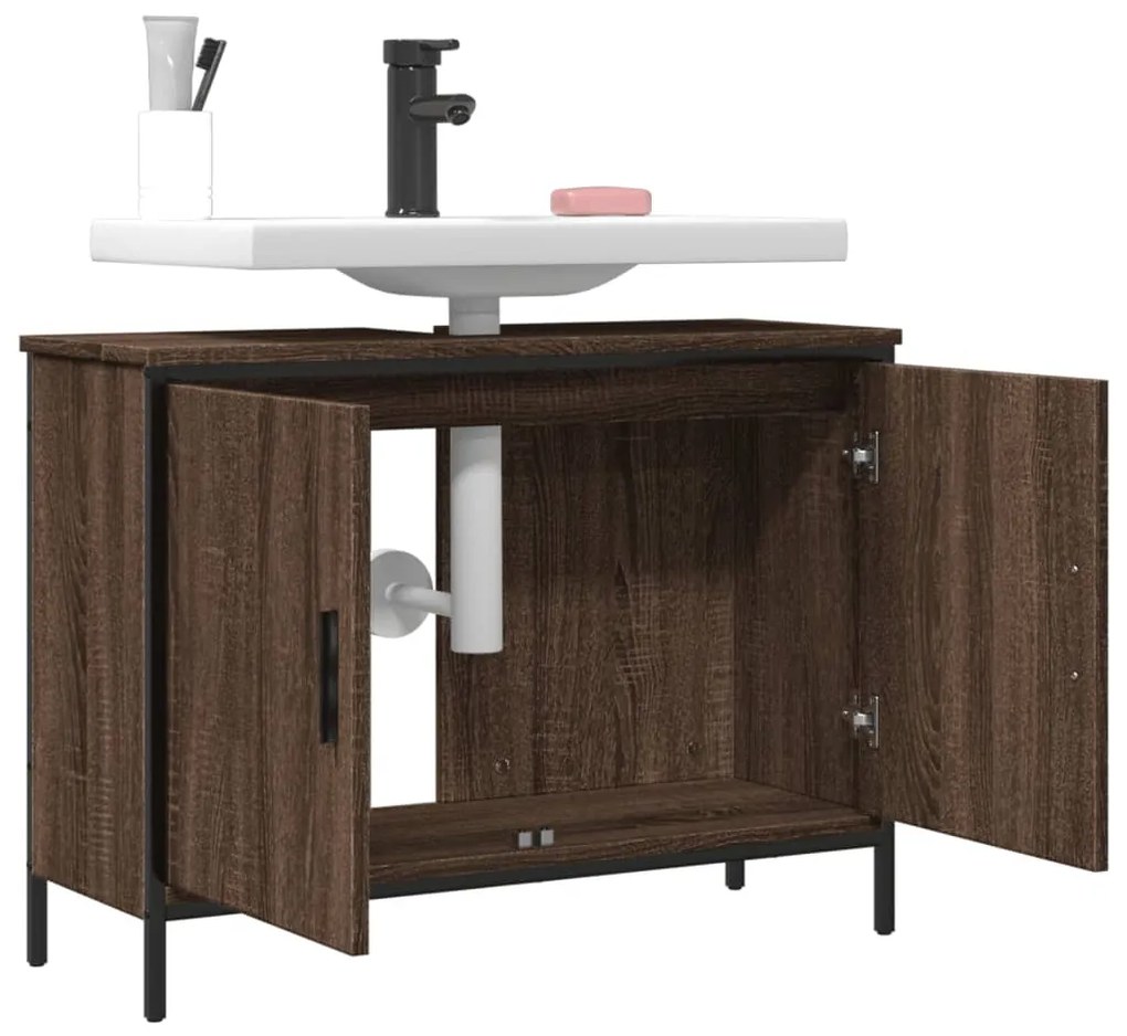 Mobile lavabo bagno rovere marrone 80x30x60cm legno multistrato