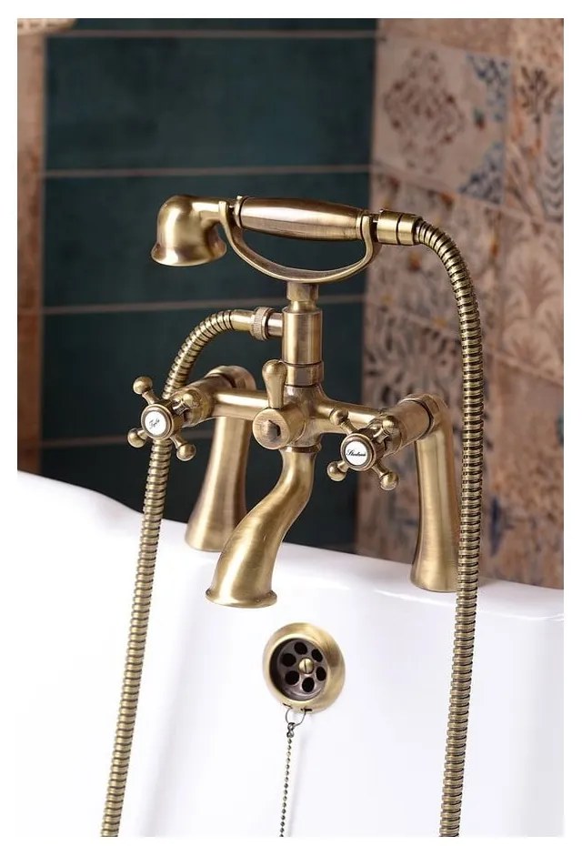 Rubinetto per vasca da bagno in argento lucido/dorato da parete (con due uscite) Antea – Sapho