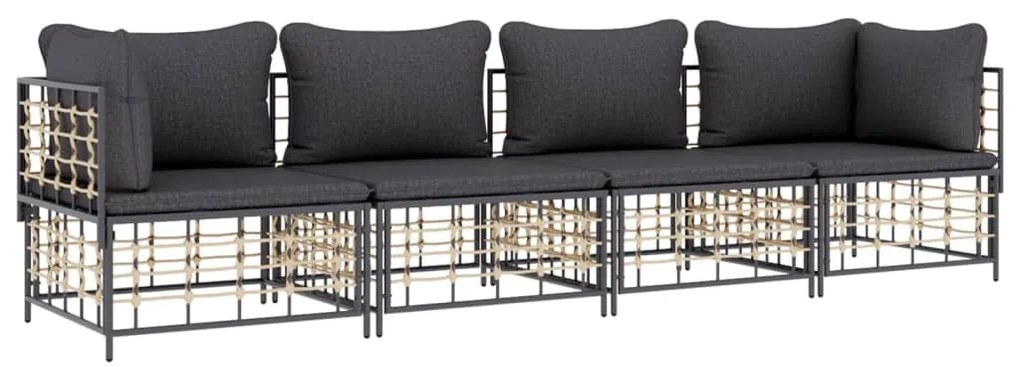 Set divani da giardino 4 pz con cuscini antracite in polyrattan