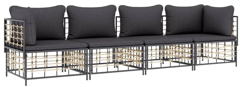 Set divani da giardino 4 pz con cuscini antracite in polyrattan