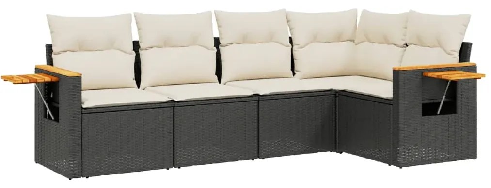 Set divani da giardino 5 pz con cuscini in polyrattan nero