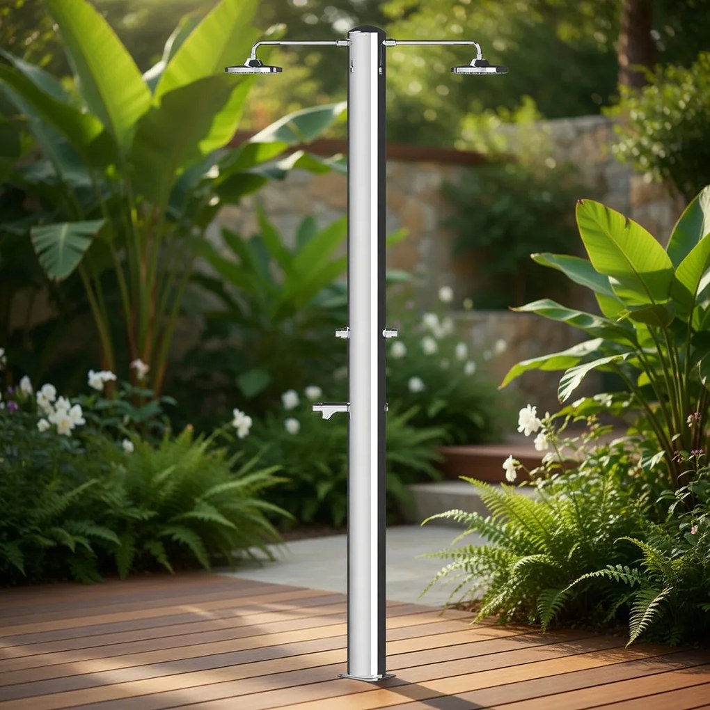 Doccia da Giardino Doppia 2 Temporizzatori e Lavapiedi ATI Docce MUL-2P Inox Anodizzato...