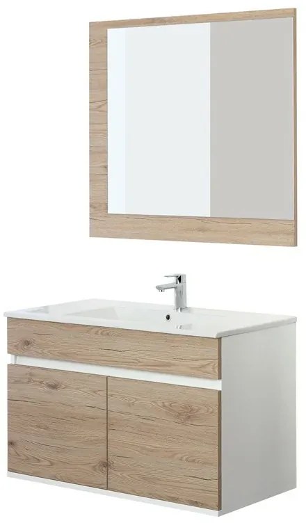 Composizione Bagno Sospesa 90 cm Colore Rovere di Bordeaux in Legno