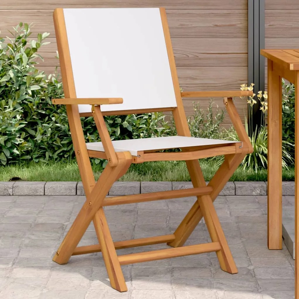 Sedie giardino 2pz bianco crema legno massello acacia e tessuto