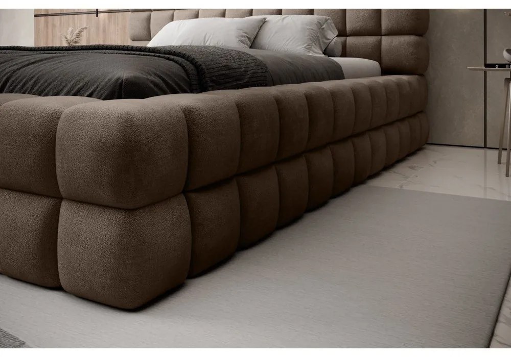 Letto matrimoniale imbottito marrone chiaro con contenitore e rete inclusi 160x200 cm Dizzle – ELTAP